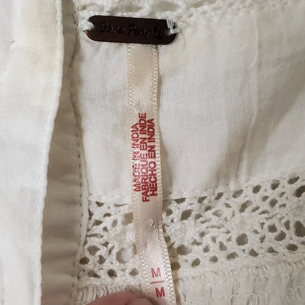 Free People Womens Peasant Crochet Eyelet Faraway Fields Top Size M Cream Boho
